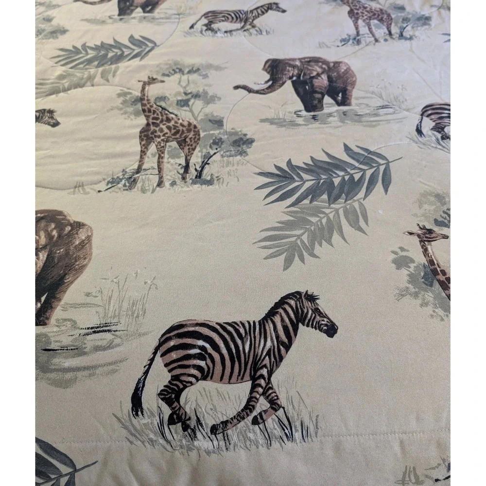 Jungle Safari Reversible Comforter Full 76x86 Zebra Giraffe Elephant‎ USA Made
